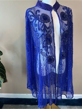 Vintage Sheer Beaded duster in Royal Blue